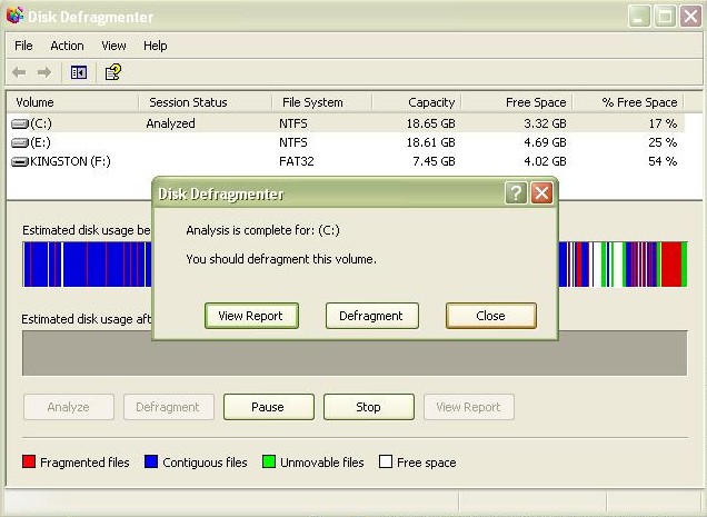 run disk defragmenter