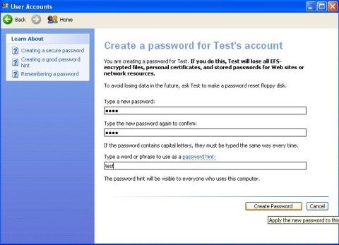 password protect - user accounts